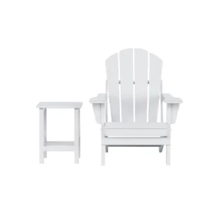 WestinTrends Malibu HDPE Outdoor Patio Folding Poly Adirondack Chair with Side Table (2-Piece Set), White