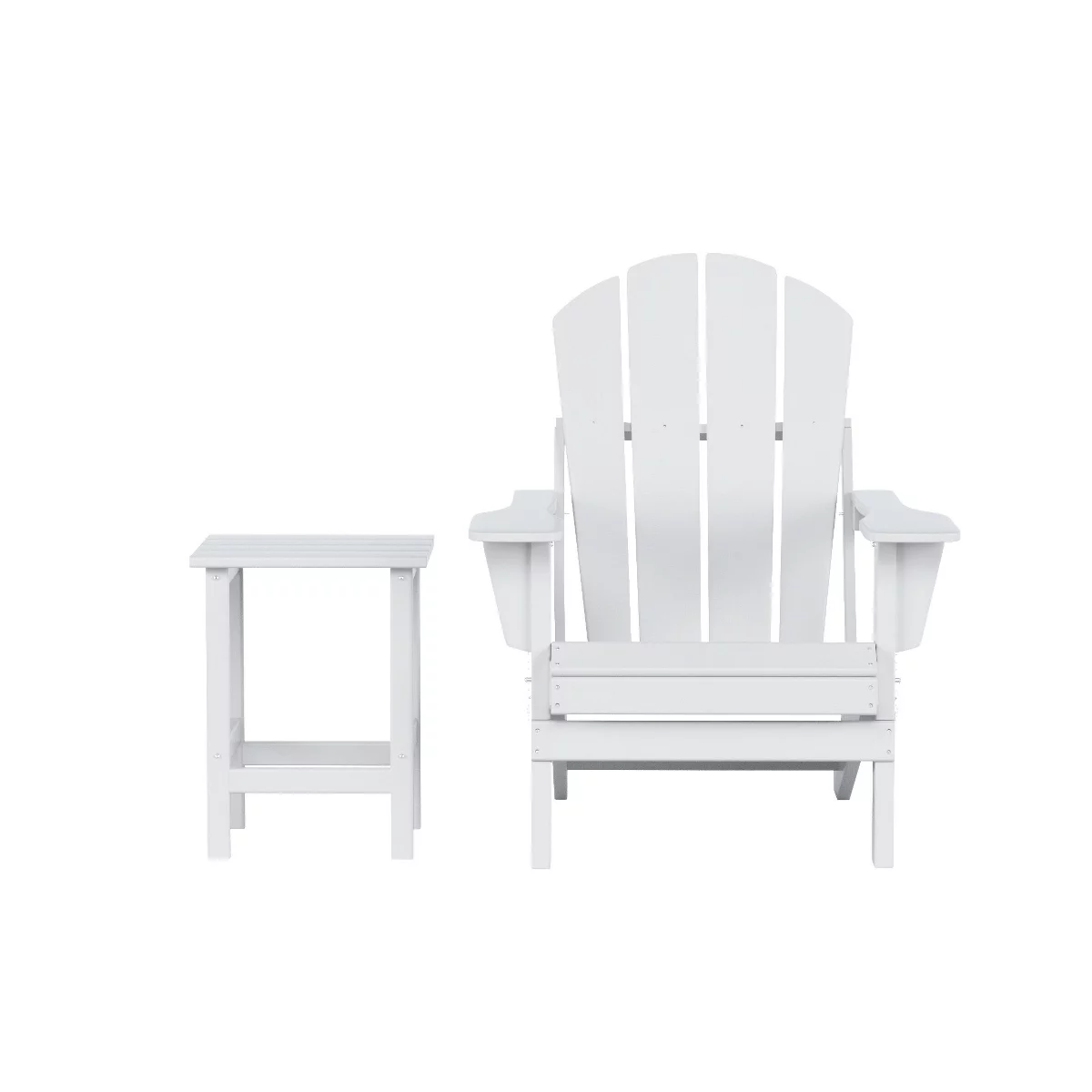WestinTrends Malibu HDPE Outdoor Patio Folding Poly Adirondack Chair with Side Table (2-Piece Set), White